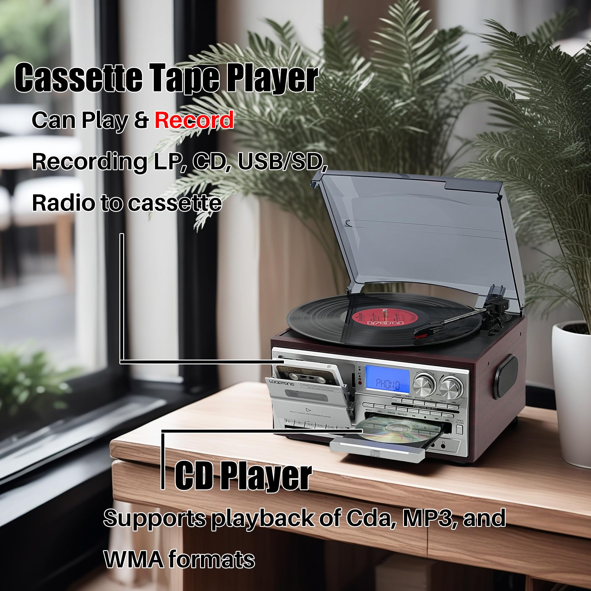 Amazon.com: LoopTone Vinyl Record Player 10 in 1 3 Speed Bluetooth